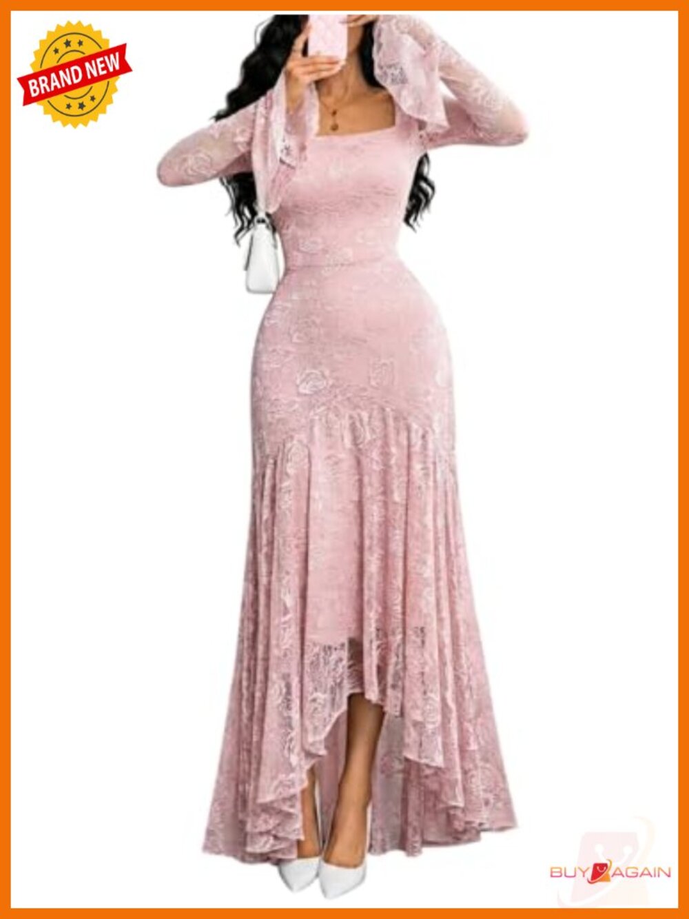 Women's Lace Bodycon Dress Bell Sleeve Square Neck High Low Formal Party
